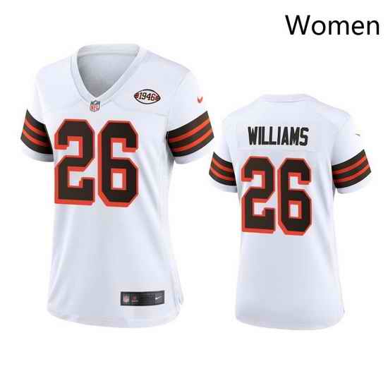 Women Cleveland Browns 26 Greedy Williams Nike 1946 Collection Alternate Game Limited NFL Jersey   White
